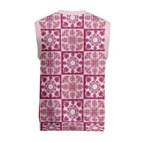 Akala Palaka Quilt Hawaii Christmas Knitted V-Neck Vest Hawaiian Tropical Monstera Sea Turtle