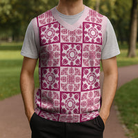 Akala Palaka Quilt Hawaii Christmas Knitted V-Neck Vest Hawaiian Tropical Monstera Sea Turtle