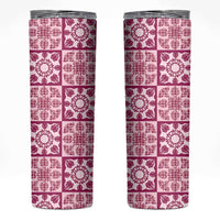 Akala Palaka Quilt Hawaii Skinny Tumbler Hawaiian Tropical Monstera Sea Turtle LT14 Pink - Polynesian Pride