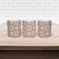 Beige Palaka Quilt Hawaii Ceramic Mug Hawaiian Tropical Monstera Sea Turtle