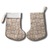 Beige Palaka Quilt Hawaii Christmas Stocking Hawaiian Tropical Monstera Sea Turtle