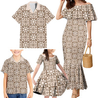 Beige Palaka Quilt Hawaii Family Matching Mermaid Dress and Hawaiian Shirt Hawaiian Tropical Monstera Sea Turtle LT14 - Polynesian Pride