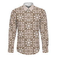 Beige Palaka Quilt Hawaii Family Matching Off The Shoulder Long Sleeve Dress and Hawaiian Shirt Hawaiian Tropical Monstera Sea Turtle LT14 Dad's Shirt - Long Sleeve Beige - Polynesian Pride