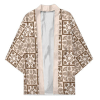 Beige Palaka Quilt Hawaii Kimono Hawaiian Tropical Monstera Sea Turtle