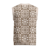 Beige Palaka Quilt Hawaii Christmas Knitted V-Neck Vest Hawaiian Tropical Monstera Sea Turtle