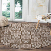 Beige Palaka Quilt Hawaii Round Carpet Hawaiian Tropical Monstera Sea Turtle