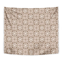 Beige Palaka Quilt Hawaii Tapestry Hawaiian Tropical Monstera Sea Turtle