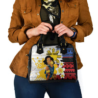 Personalised Philippines Women's Day Shoulder Handbag Filipino Golden Sun With Polynesian Pattern