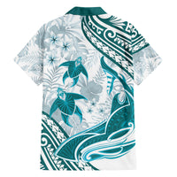 Cyan Polynesia Family Matching Long Sleeve Bodycon Dress and Hawaiian Shirt Polynesian Turtle Shark Tattoo Tropical Vintage LT14 - Polynesian Pride