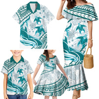 Cyan Polynesia Family Matching Mermaid Dress and Hawaiian Shirt Polynesian Turtle Shark Tattoo Tropical Vintage LT14 - Polynesian Pride