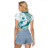 Cyan Polynesia Raglan Cropped T Shirt Polynesian Turtle Shark Tattoo Tropical Vintage LT14 - Polynesian Pride