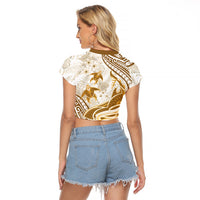 Gold Polynesia Raglan Cropped T Shirt Polynesian Turtle Shark Tattoo Tropical Vintage LT14 - Polynesian Pride