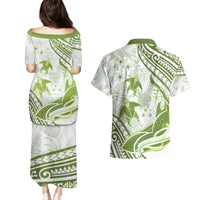 Lime Green Polynesia Couples Matching Puletasi and Hawaiian Shirt Polynesian Turtle Shark Tattoo Tropical Vintage LT14 - Polynesian Pride