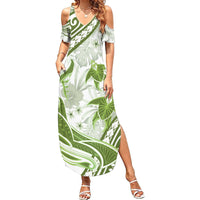 Lime Green Polynesia Family Matching Summer Maxi Dress and Hawaiian Shirt Polynesian Turtle Shark Tattoo Tropical Vintage LT14 Mom's Dress Lime Green - Polynesian Pride
