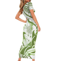 Lime Green Polynesia Short Sleeve Bodycon Dress Polynesian Turtle Shark Tattoo Tropical Vintage LT14 - Polynesian Pride