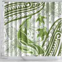 Lime Green Polynesia Shower Curtain Polynesian Turtle Shark Tattoo Tropical Vintage