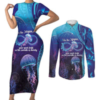 Polynesia Jellyfish Memorial Personalised Couples Matching Short Sleeve Bodycon Dress and Long Sleeve Button Shirt Infinity Jellies Polynesian Pattern