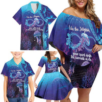 Polynesia Jellyfish Memorial Personalised Family Matching Off Shoulder Short Dress and Hawaiian Shirt Infinity Jellies Polynesian Pattern