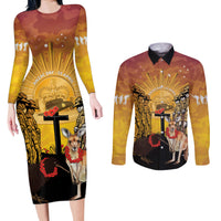 Australia And New Zealand ANZAC Couples Matching Long Sleeve Bodycon Dress and Long Sleeve Button Shirt Aussie Kangaroo With Aotearoa Kiwi Lest We Forget LT14 Yellow - Polynesian Pride
