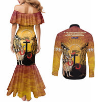 Australia And New Zealand ANZAC Couples Matching Mermaid Dress and Long Sleeve Button Shirt Aussie Kangaroo With Aotearoa Kiwi Lest We Forget LT14 - Polynesian Pride