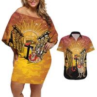 Australia And New Zealand ANZAC Couples Matching Off Shoulder Short Dress and Hawaiian Shirt Aussie Kangaroo With Aotearoa Kiwi Lest We Forget LT14 Yellow - Polynesian Pride