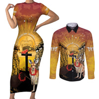 Australia And New Zealand ANZAC Couples Matching Short Sleeve Bodycon Dress and Long Sleeve Button Shirt Aussie Kangaroo With Aotearoa Kiwi Lest We Forget LT14 Yellow - Polynesian Pride