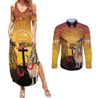 Australia And New Zealand ANZAC Couples Matching Summer Maxi Dress and Long Sleeve Button Shirt Aussie Kangaroo With Aotearoa Kiwi Lest We Forget LT14 Yellow - Polynesian Pride