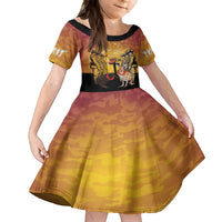 Australia And New Zealand ANZAC Family Matching Off The Shoulder Long Sleeve Dress and Hawaiian Shirt Aussie Kangaroo With Aotearoa Kiwi Lest We Forget LT14 Daughter's Dress Yellow - Polynesian Pride