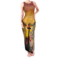 Australia And New Zealand ANZAC Family Matching Tank Maxi Dress and Hawaiian Shirt Aussie Kangaroo With Aotearoa Kiwi Lest We Forget LT14 Mom's Dress Yellow - Polynesian Pride