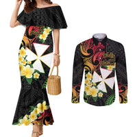 Wallis and Futuna Victory Day Couples Matching Mermaid Dress and Long Sleeve Button Shirt Liberty Equality Fraternity Polynesian Plumeria LT14 Black - Polynesian Pride