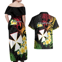 Wallis and Futuna Victory Day Couples Matching Off Shoulder Maxi Dress and Hawaiian Shirt Liberty Equality Fraternity Polynesian Plumeria LT14 - Polynesian Pride