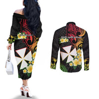 Wallis and Futuna Victory Day Couples Matching Off The Shoulder Long Sleeve Dress and Long Sleeve Button Shirt Liberty Equality Fraternity Polynesian Plumeria LT14 - Polynesian Pride