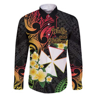 Wallis and Futuna Victory Day Family Matching Off The Shoulder Long Sleeve Dress and Hawaiian Shirt Liberty Equality Fraternity Polynesian Plumeria LT14 Dad's Shirt - Long Sleeve Black - Polynesian Pride