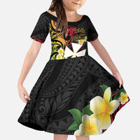 Wallis and Futuna Victory Day Family Matching Tank Maxi Dress and Hawaiian Shirt Liberty Equality Fraternity Polynesian Plumeria LT14 Daughter's Dress Black - Polynesian Pride