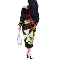 Wallis and Futuna Victory Day Off The Shoulder Long Sleeve Dress Liberty Equality Fraternity Polynesian Plumeria