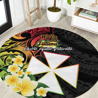 Wallis and Futuna Victory Day Round Carpet Liberty Equality Fraternity Polynesian Plumeria LT14 Black - Polynesian Pride