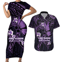 Personalised Fibromyalgia Awareness Month Couples Matching Short Sleeve Bodycon Dress and Hawaiian Shirt Fibro Warrior Strength In Every Struggle LT14 Purple - Polynesian Pride