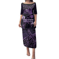 Personalised Fibromyalgia Awareness Month Family Matching Puletasi and Hawaiian Shirt Fibro Warrior Strength In Every Struggle LT14 Mom's Dress Purple - Polynesian Pride
