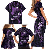 Personalised Fibromyalgia Awareness Month Family Matching Short Sleeve Bodycon Dress and Hawaiian Shirt Fibro Warrior Strength In Every Struggle LT14 - Polynesian Pride