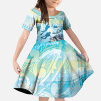 Personalized Snorkeling Hawaii Family Matching Off Shoulder Maxi Dress and Hawaiian Shirt Ocean Lover Hawaiian Kakau Honu Turtle LT14 Daughter's Dress Cyan - Polynesian Pride