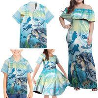 Personalized Snorkeling Hawaii Family Matching Off Shoulder Maxi Dress and Hawaiian Shirt Ocean Lover Hawaiian Kakau Honu Turtle LT14 - Polynesian Pride