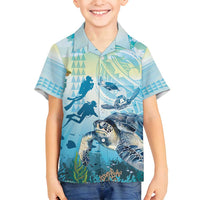 Personalized Snorkeling Hawaii Family Matching Tank Maxi Dress and Hawaiian Shirt Ocean Lover Hawaiian Kakau Honu Turtle LT14 Son's Shirt Cyan - Polynesian Pride
