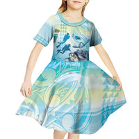 Personalized Snorkeling Hawaii Kid Short Sleeve Dress Ocean Lover Hawaiian Kakau Honu Turtle