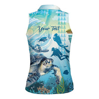Personalized Snorkeling Hawaii Women Sleeveless Polo Shirt Ocean Lover Hawaiian Kakau Honu Turtle