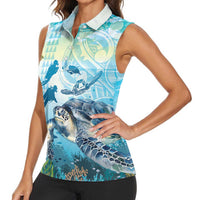 Personalized Snorkeling Hawaii Women Sleeveless Polo Shirt Ocean Lover Hawaiian Kakau Honu Turtle