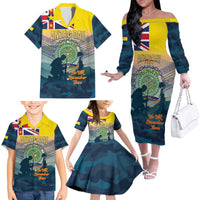 Niue ANZAC Day Family Matching Off The Shoulder Long Sleeve Dress and Hawaiian Shirt We Will Remember Them Camouflage Style LT14 - Polynesian Pride