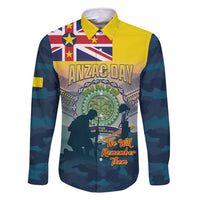 Niue ANZAC Day Family Matching Off Shoulder Maxi Dress and Hawaiian Shirt We Will Remember Them Camouflage Style