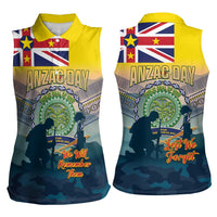 Niue ANZAC Day Women Sleeveless Polo Shirt We Will Remember Them Camouflage Style