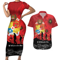 Tonga ANZAC Day Couples Matching Short Sleeve Bodycon Dress and Hawaiian Shirt Ngatu Pattern We Will Remember Them