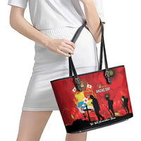 Tonga ANZAC Day Leather Tote Bag Ngatu Pattern We Will Remember Them